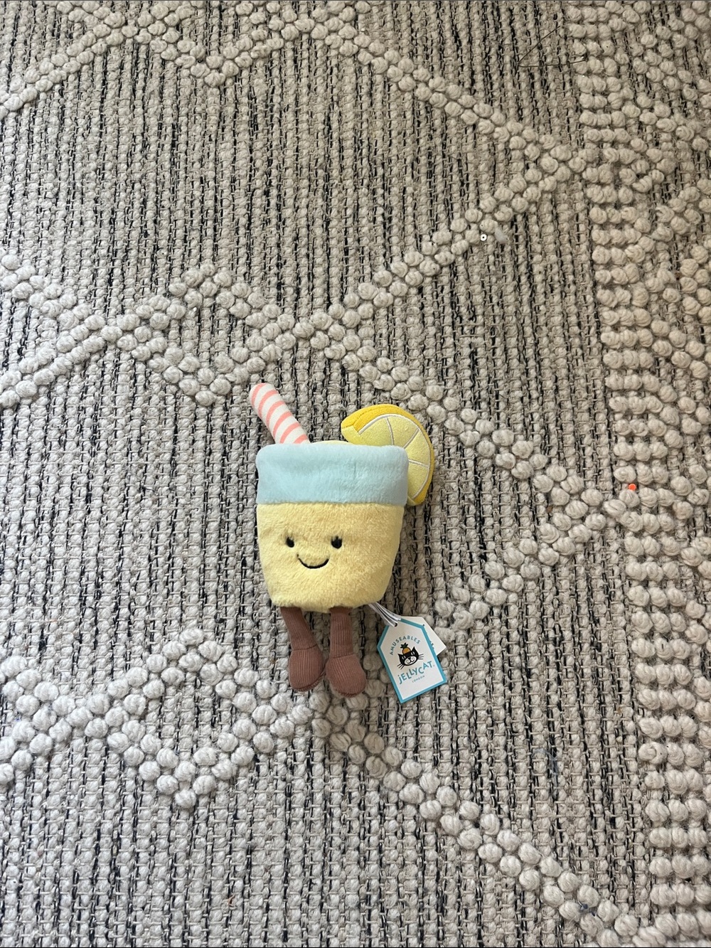 Jellycat Yellow & Light Blue Plush Lemonade Cup with Pink-Stripes Straw